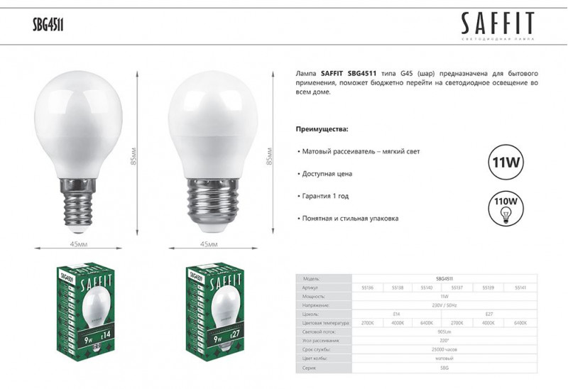 Светодиодная лампа SAFFIT 55137