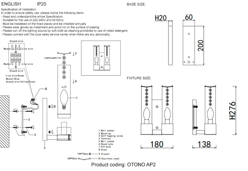Бра Crystal Lux OTONO AP2 BRASS/TRANSPARENTE
