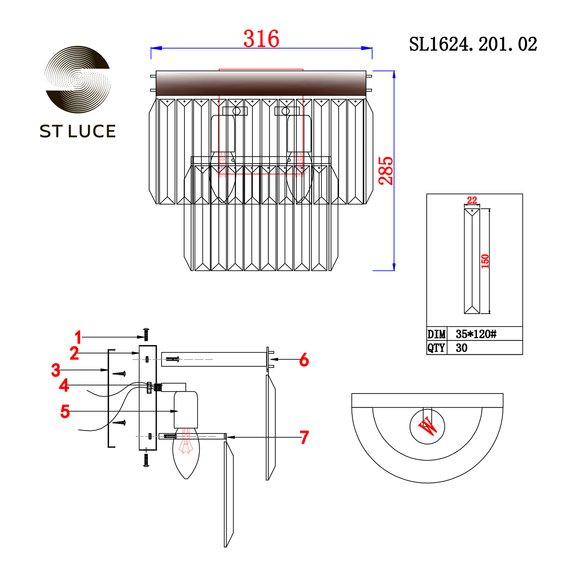 SL1624.201.02 Бра ST-Luce шампань/прозрачный E14 2*40W ERCOLANO