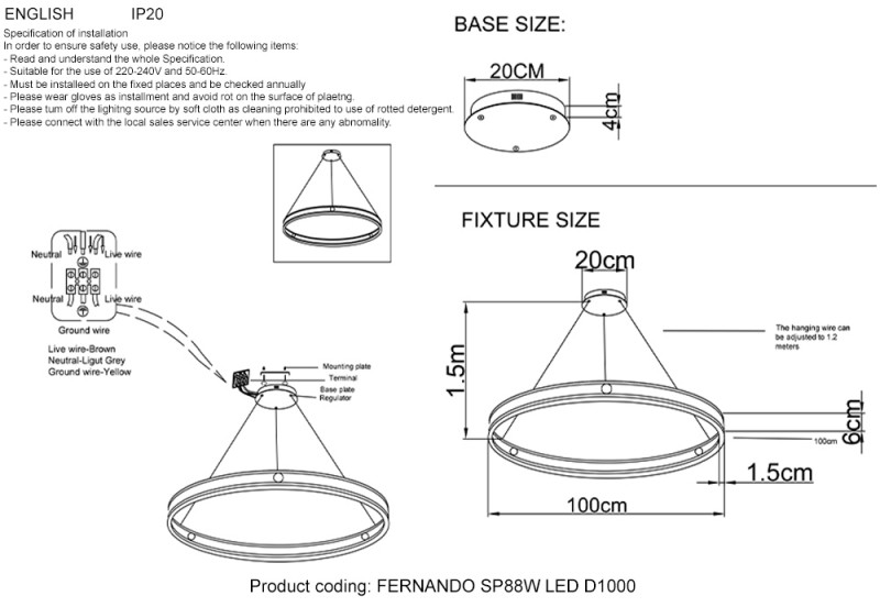 Подвесной светильник Crystal Lux FERNANDO SP88W LED D1000 COFFEE/BLACK