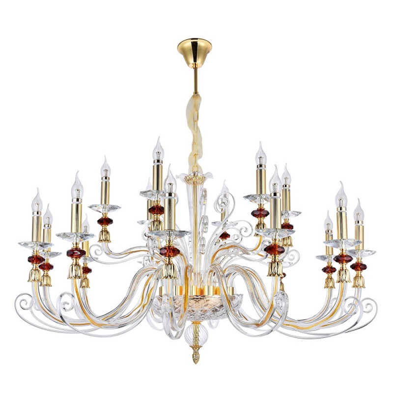 Подвесная люстра Crystal Lux CATARINA SP12+6 GOLD/TRANSPARENT-COGNAC