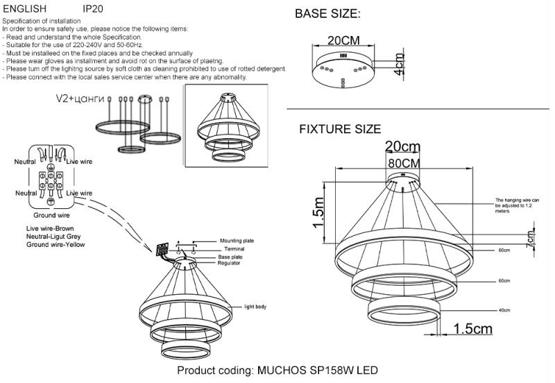 Подвесной светильник Crystal Lux MUCHOS SP158W LED GOLD