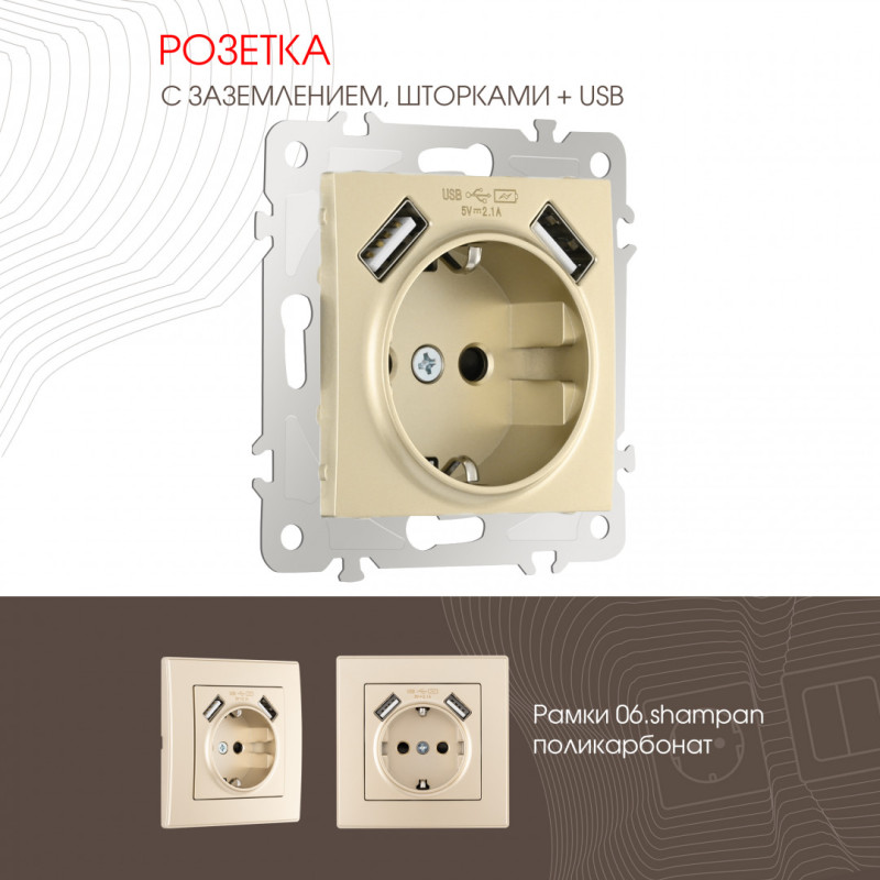 Розетка Arte Milano 206.47-1.shampan