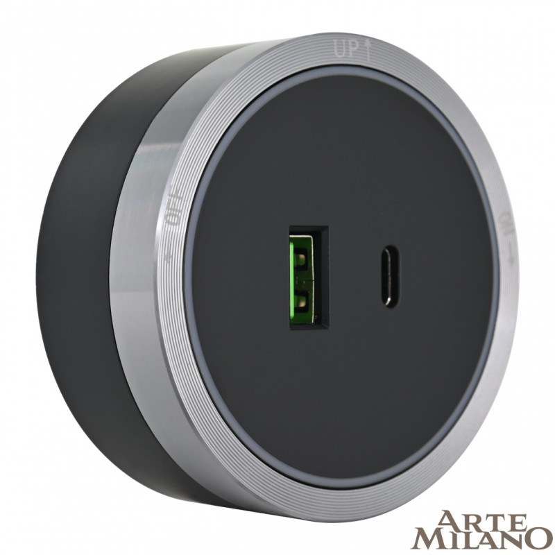 Трековая система розеток Arte Milano 380066TS LED/USB-Type-C Grey
