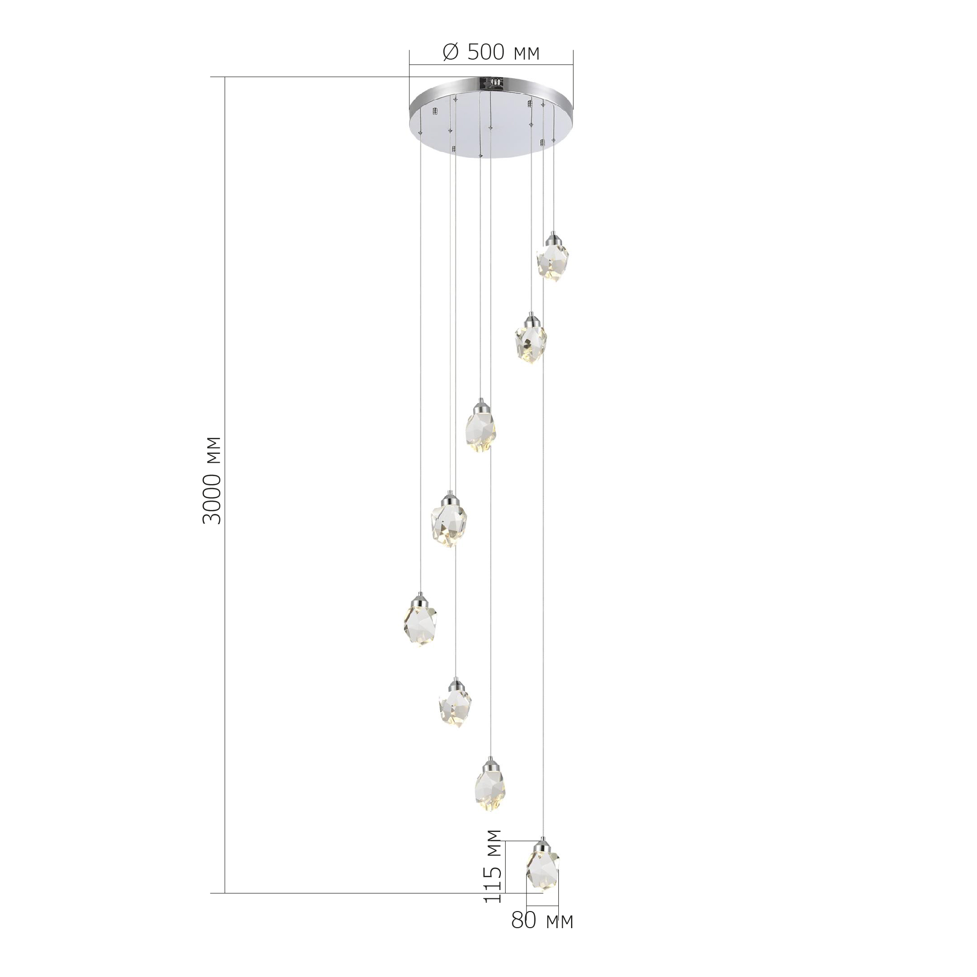 SL6114.103.08 Светильник подвесной ST-Luce Хром/Прозрачный LED 8*3W 3000K CASCATO