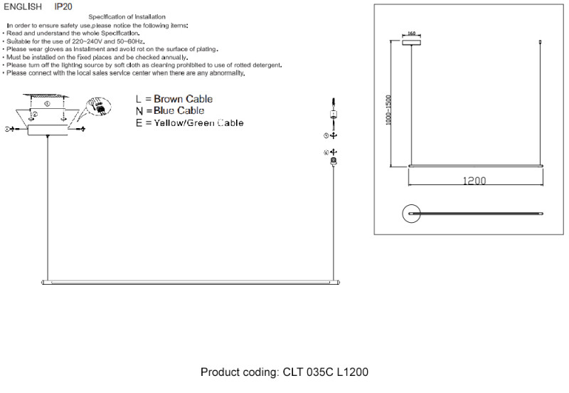Подвесной светильник Crystal Lux CLT 035C L1200 BL