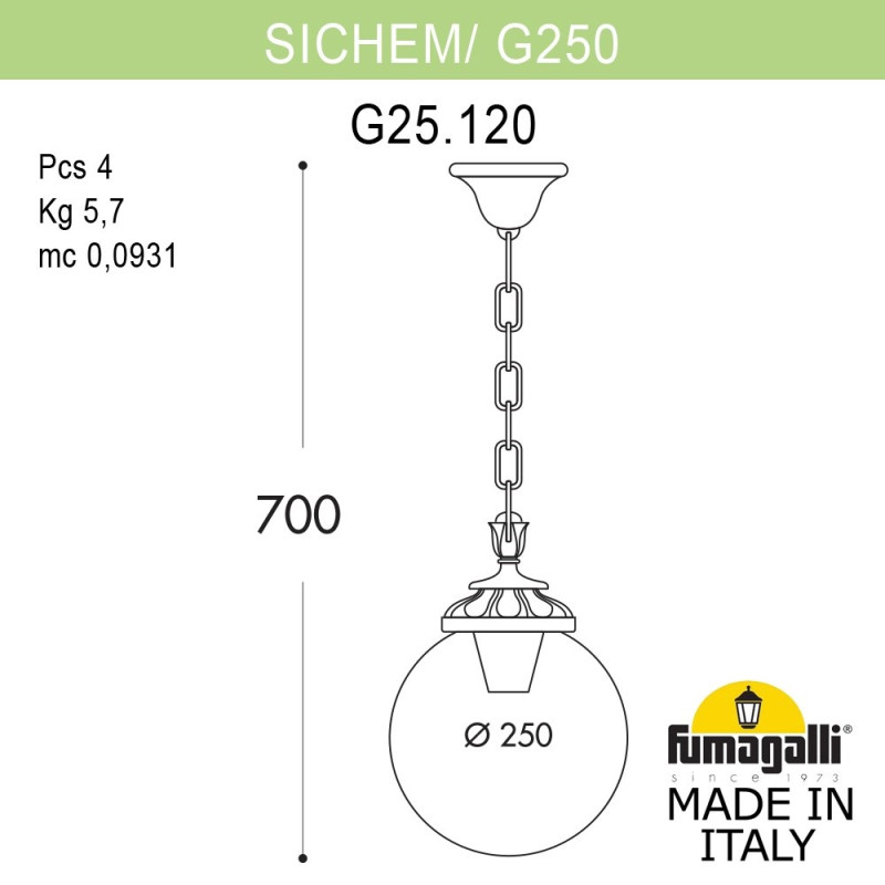Подвесной уличный светильник Fumagalli G25.120.000.VYF1R