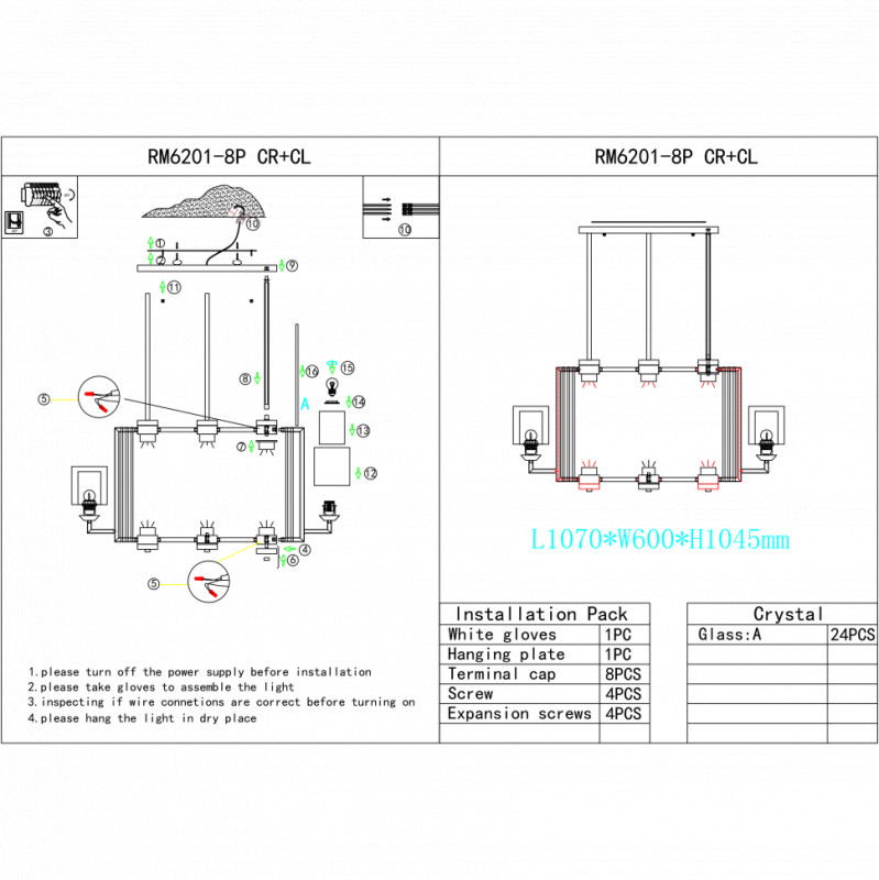 Подвесная люстра iLamp RM6201-8P CR+CL